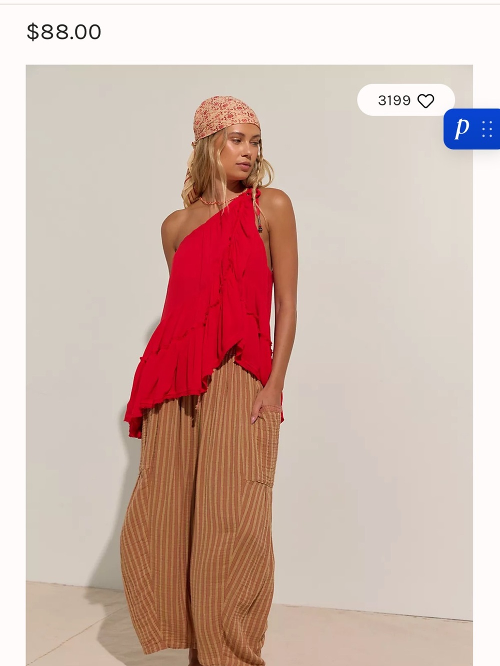 One-Shoulder Red Ruffle set worn 1x - Picture 2 of 4